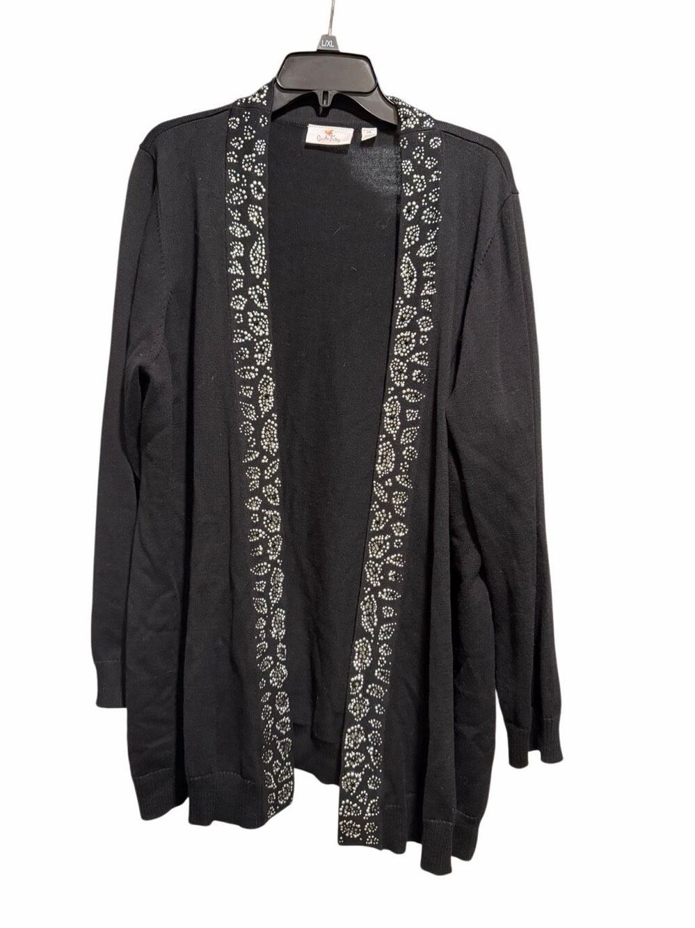 Quacker Factory black rhinestone trimmed cardigan XL bling embellished
